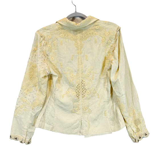 NWT Label Ritu Kumar Embroidered Floral Rhinestone Blazer Jacket White Size 2 - Picture 3 of 14